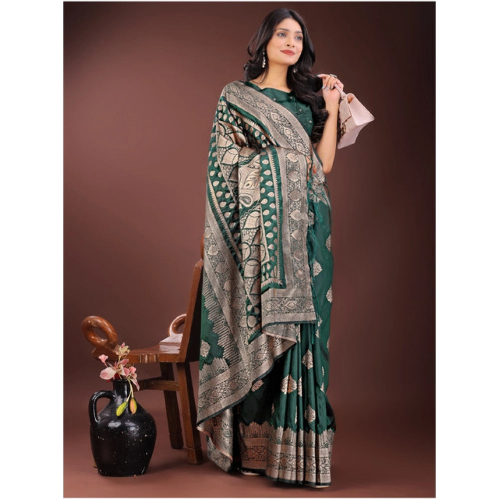 Women'S Silk Printed Saree With Unstitched Blouse 5.5Mtr (Gree