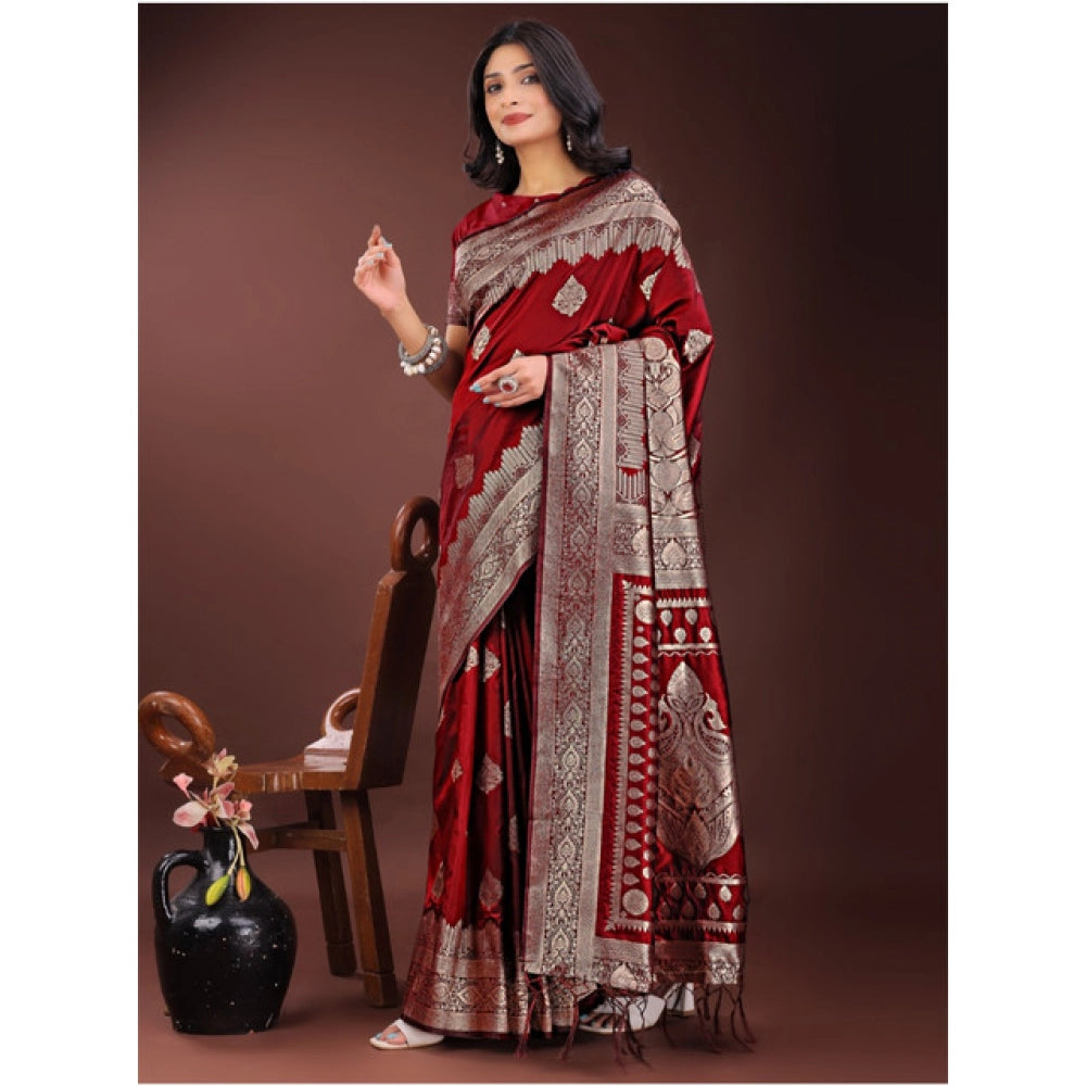 Women'S Silk Printed Saree With Unstitched Blouse 5.5Mtr (Maro