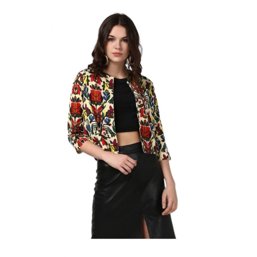 Women's Polyester Floral 3-4th Sleeves Shrug (Multicolor)