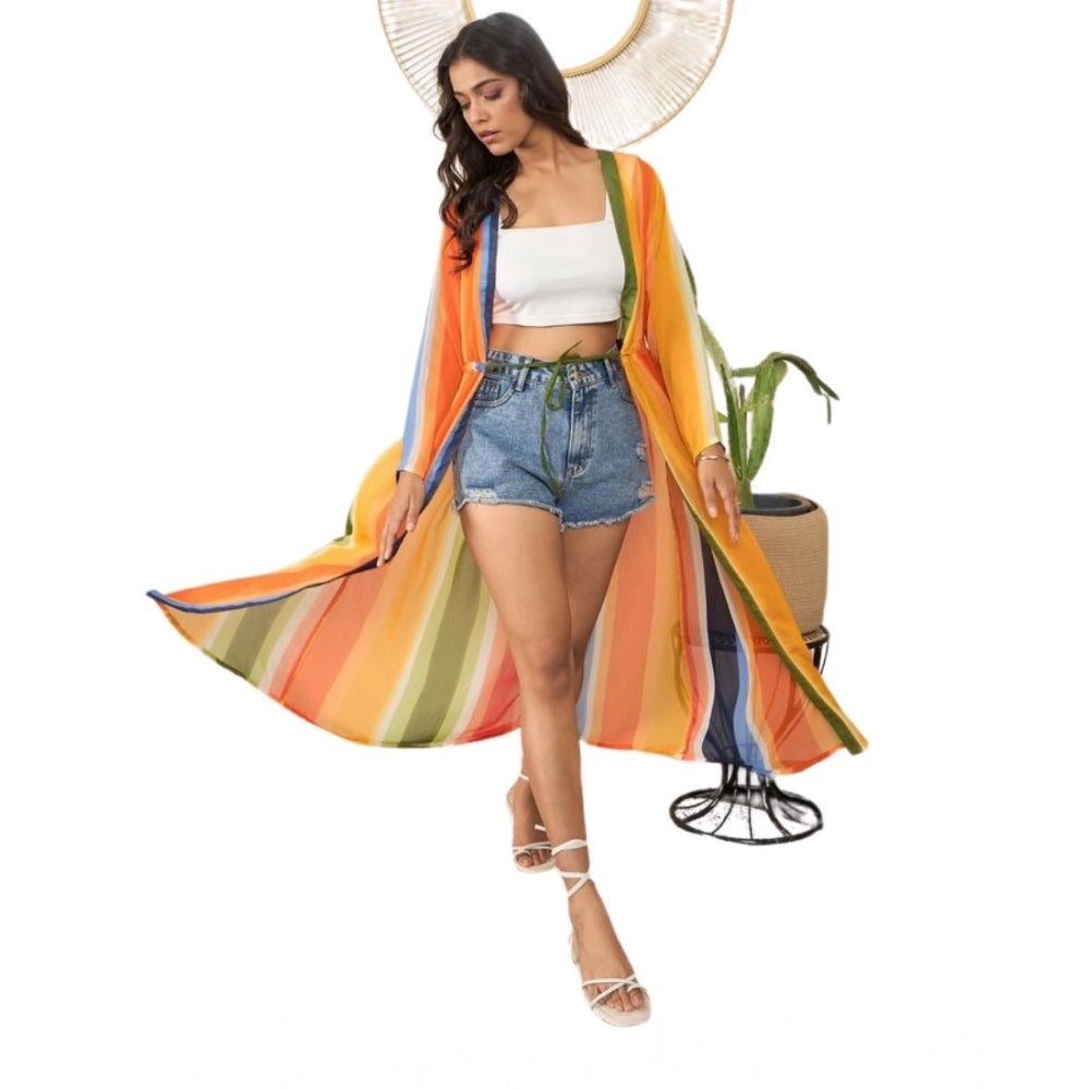 Women's Polyester Crepe Printed Long Sleeves Shrug (Multicolor)