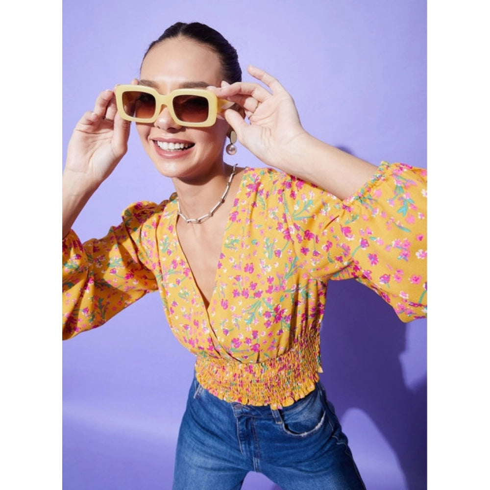 Women's Polyester Floral Long Sleeves Top (Multicolor)