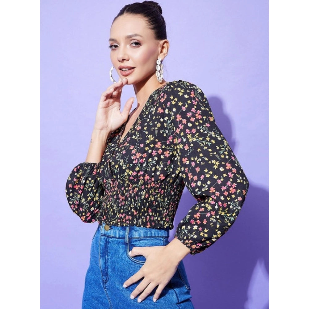 Women's Polyester Floral Long Sleeves Top (Multicolor)