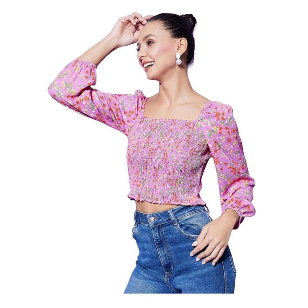 Women's Polyester Floral Long Sleeves Top (Multicolor)