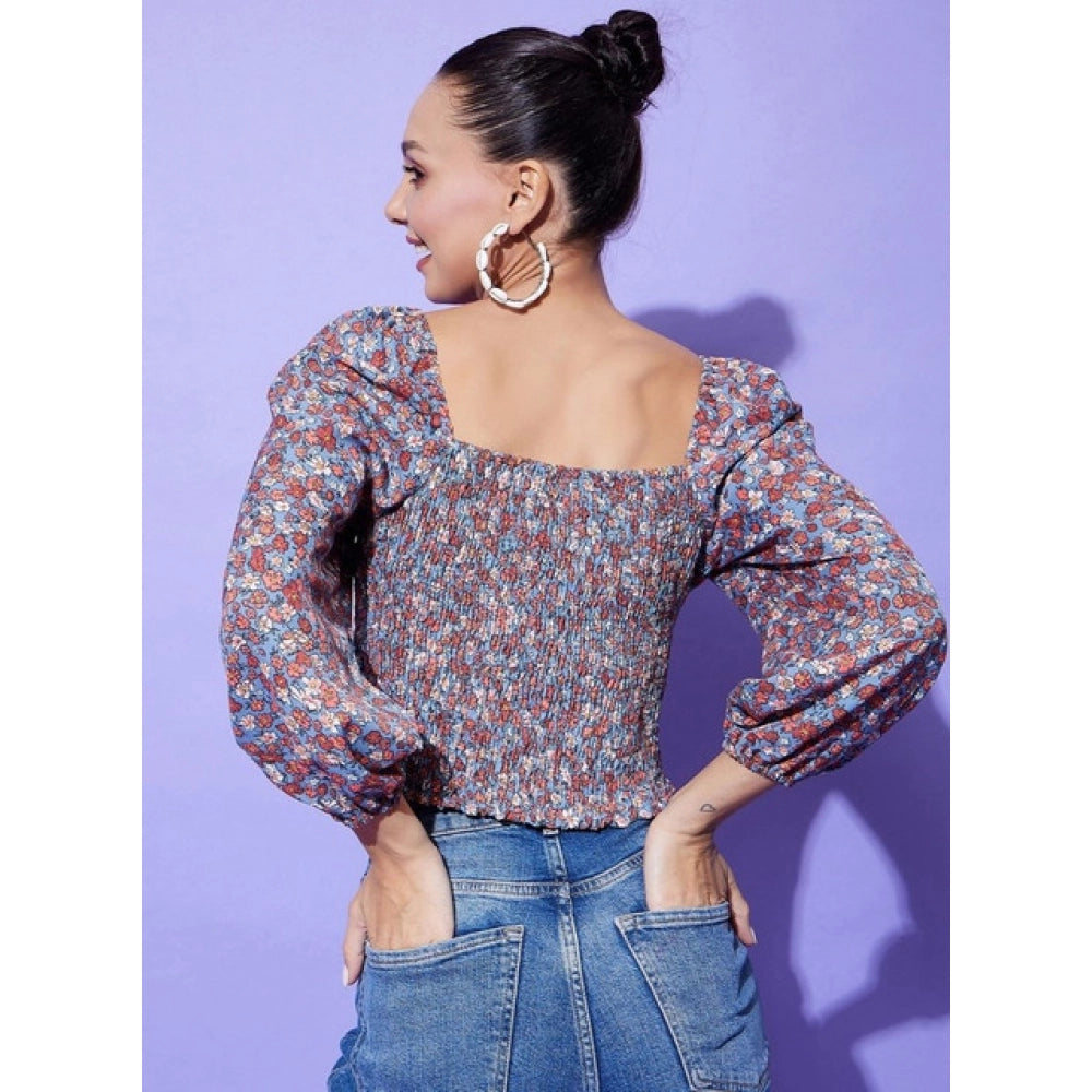 Women's Polyester Floral Long Sleeves Top (Multicolor)
