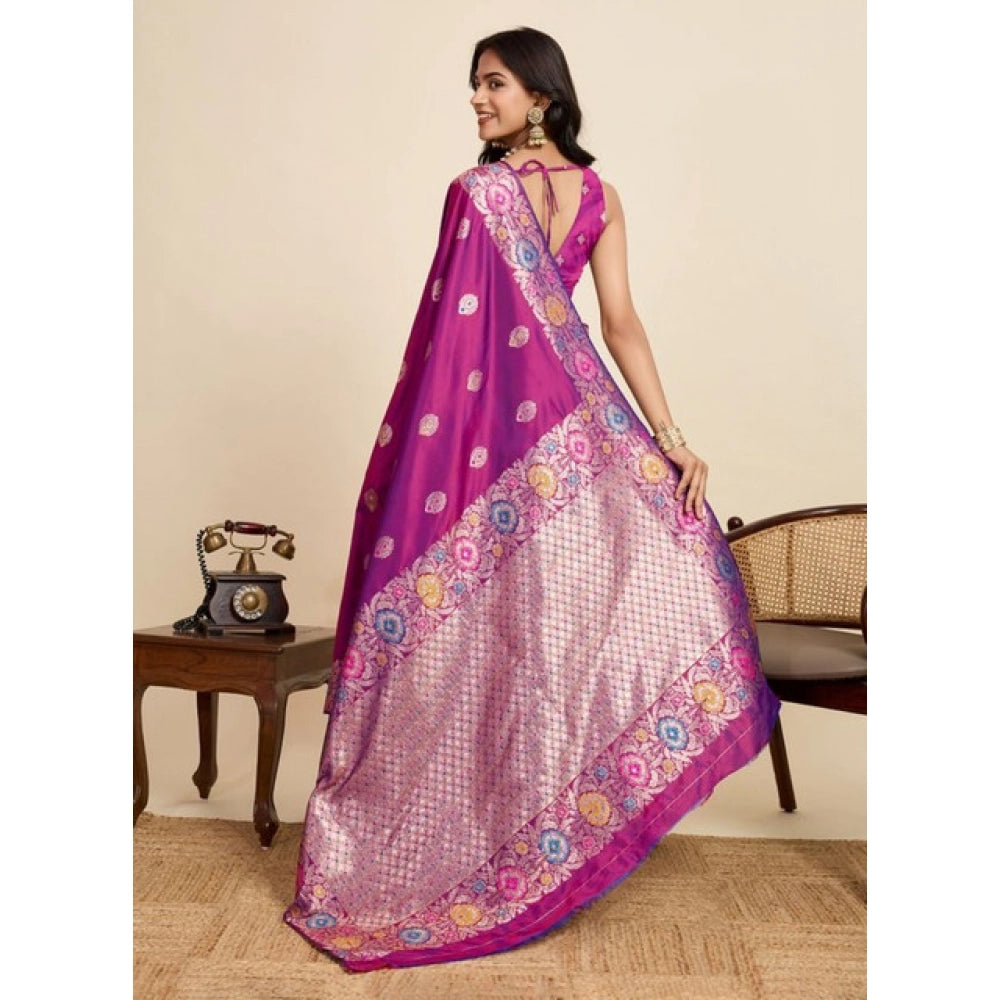 Women's Faux_Banarasi_Silk Woven Saree With Unstitched Blouse 5.5Mtr (Magenta) - VANSHELLE