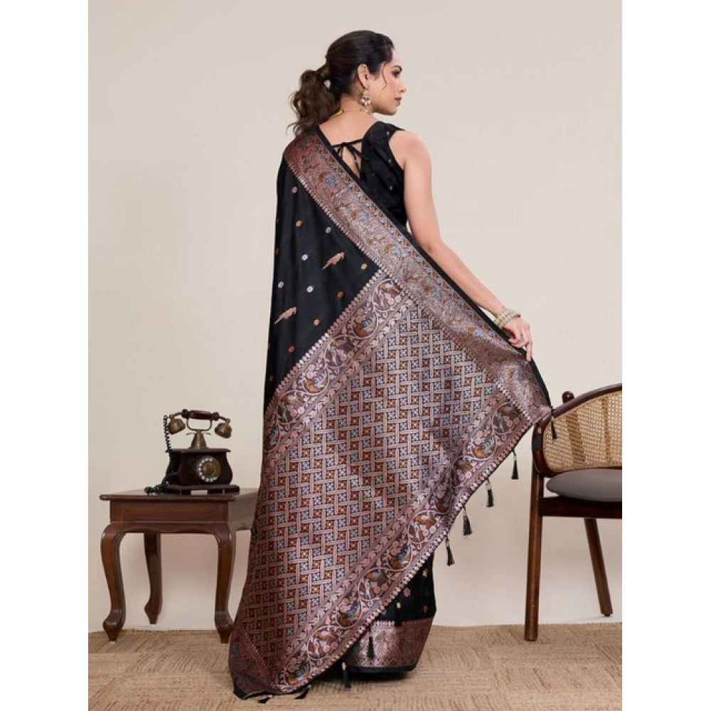 Women's Jacquard Woven Saree With Unstitched Blouse 5.5Mtr (Black) - VANSHELLE