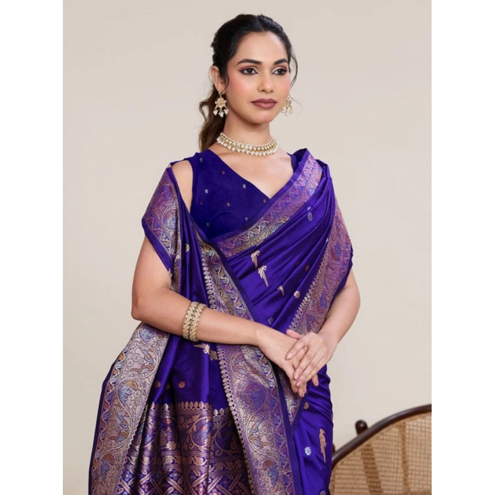 Women's Jacquard Woven Saree With Unstitched Blouse 5.5Mtr (Blue) - VANSHELLE