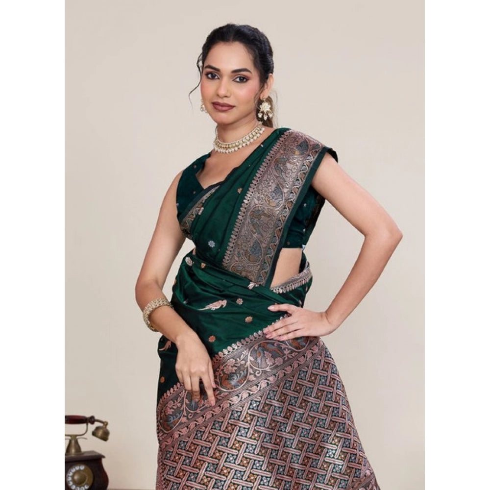 Women's Jacquard Woven Saree With Unstitched Blouse 5.5Mtr (Green) - VANSHELLE