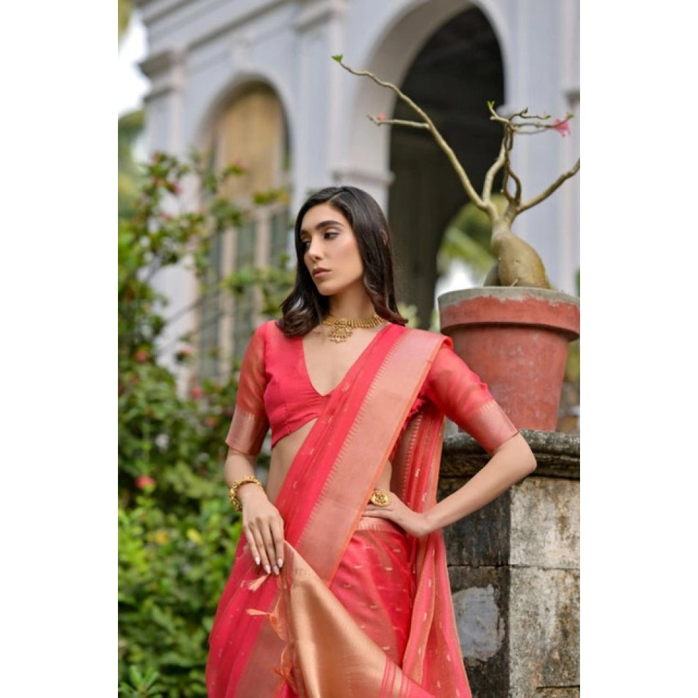 Women's Silk_Blend Butti Pattern Saree With Unstitched Blouse 5.5Mtr (Pink) - VANSHELLE