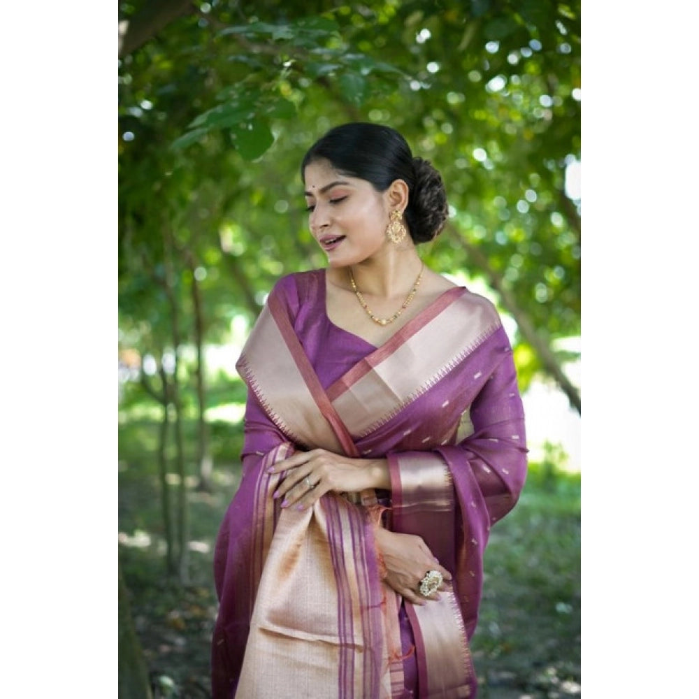 Women's Silk_Blend Butti Pattern Saree With Unstitched Blouse 5.5Mtr (Purple) - VANSHELLE