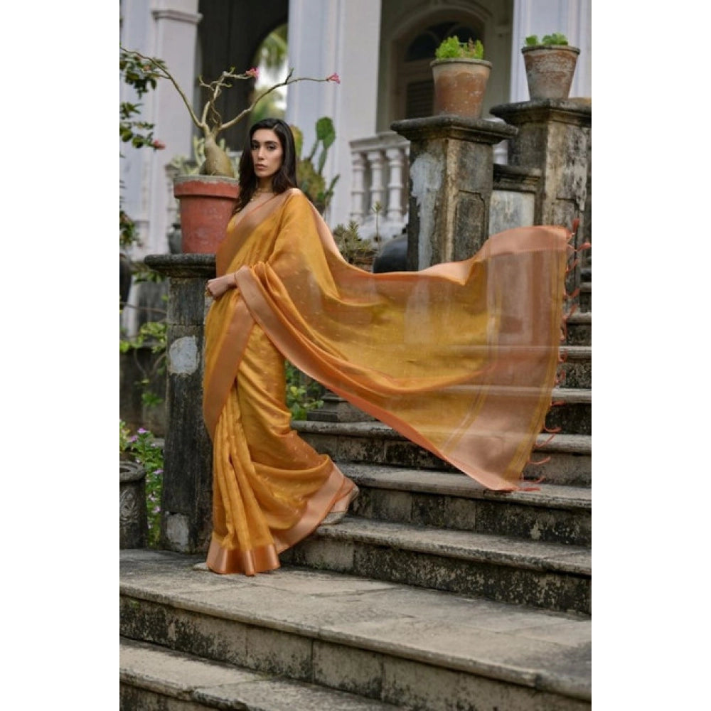 Women's Silk_Blend Butti Pattern Saree With Unstitched Blouse 5.5Mtr (Mustard) - VANSHELLE