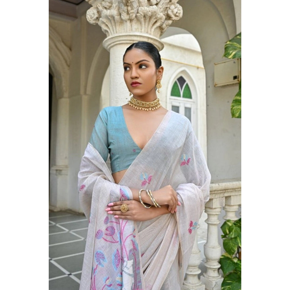 Women's Blended_Cotton Floral Weaving Pattern Saree With Unstitched Blouse 5.5Mtr (Pink) - VANSHELLE