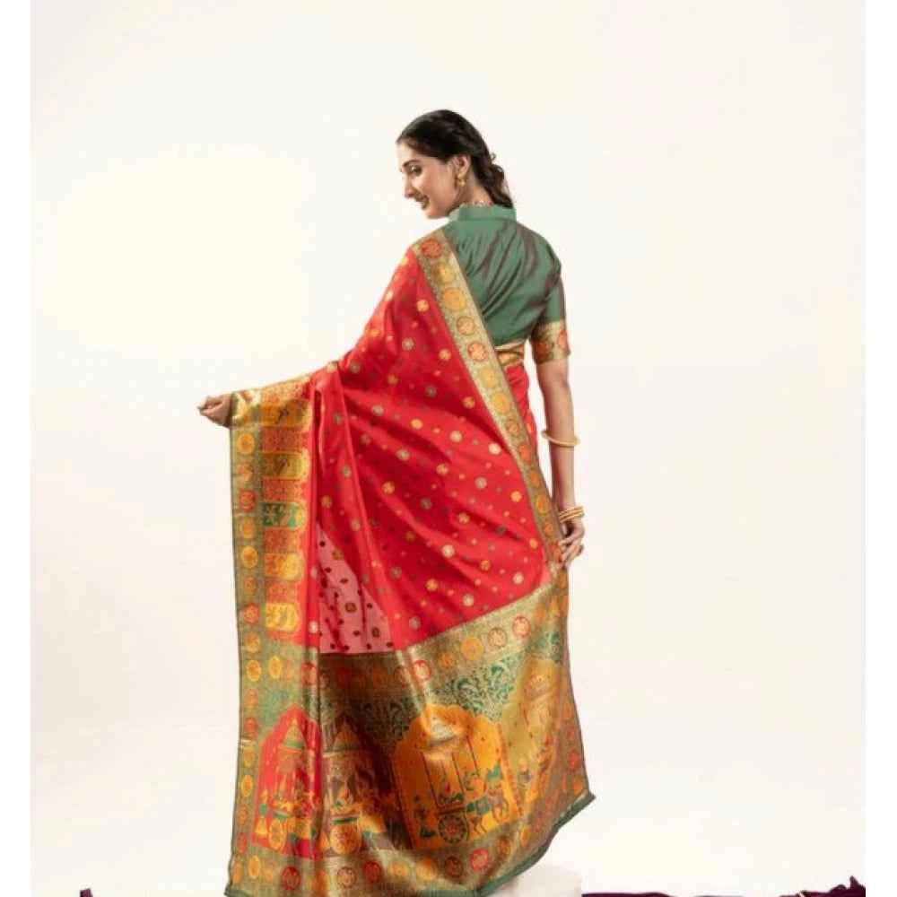 Women's Faux_Banarasi Woven Motifs Saree With Unstitched Blouse 5.5Mtr (Orange)