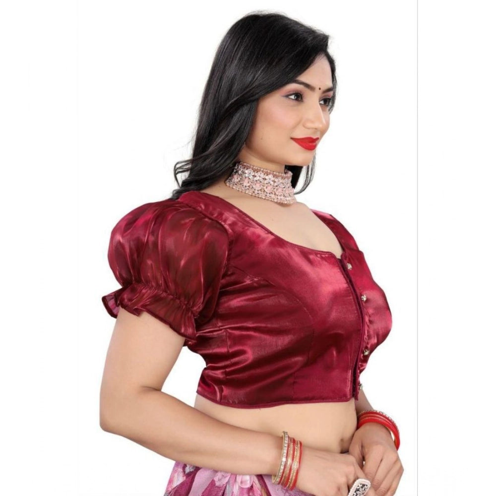 Women's Jimmy Solid Designer Neck Elastic Sleeve Readymade Blouse (Maroon 38 , Alterable up to 42)-PID65831 - VANSHELLE