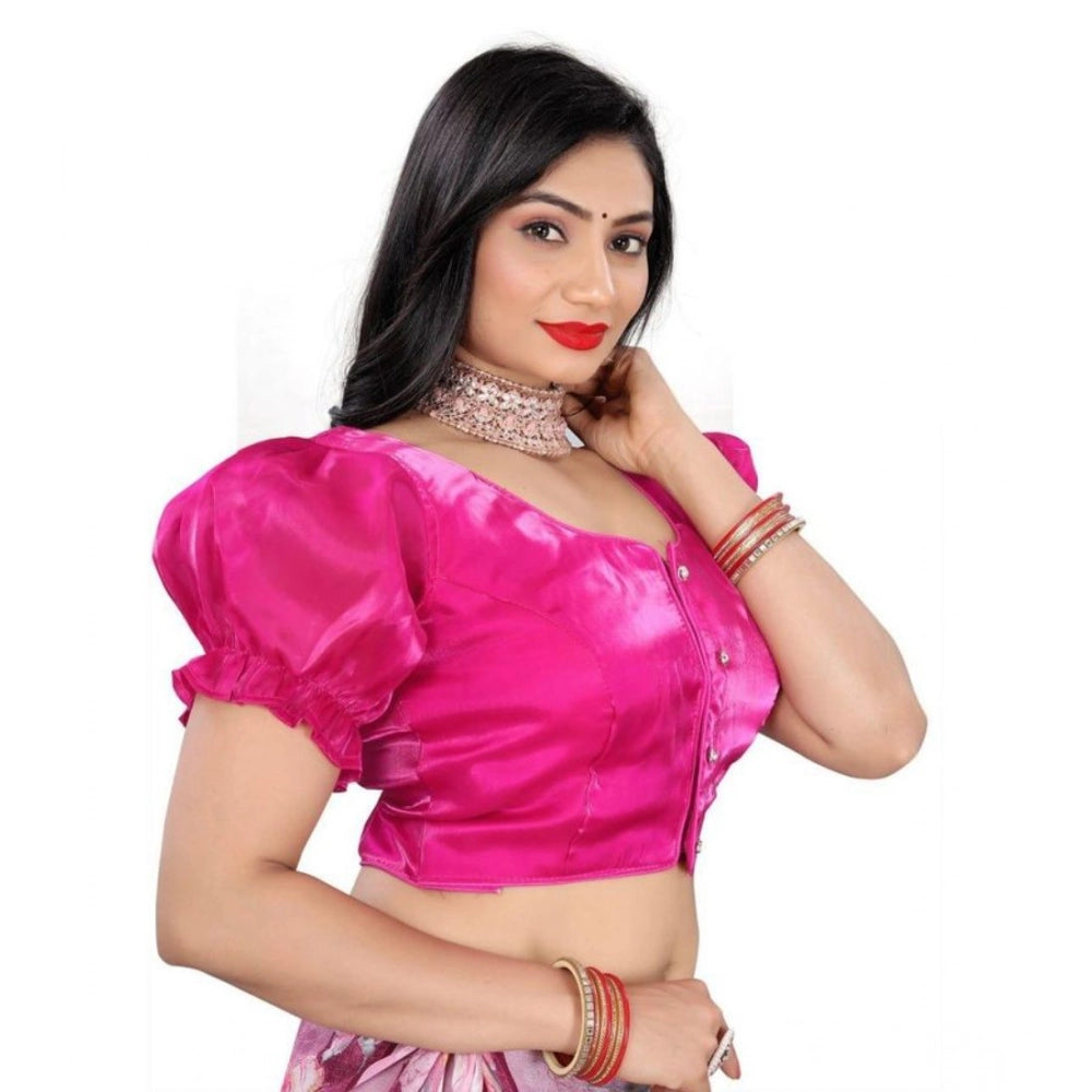 Women's Jimmy Solid Designer Neck Elastic Sleeve Readymade Blouse (Pink 38 , Alterable up to 42)-PID65832 - VANSHELLE