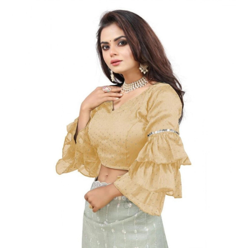 Women's Organza Solid V Neck Layered Ruffle Sleeve Readymade Blouse (Beige Free Size , up to 38–40 Bust)-PID65847 - VANSHELLE