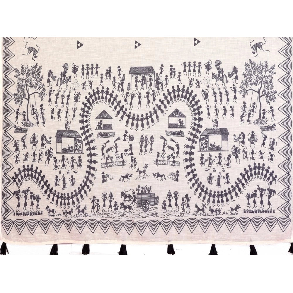 Women'S Linen Cotton Printed Saree With Unstitched Blouse 5.5M