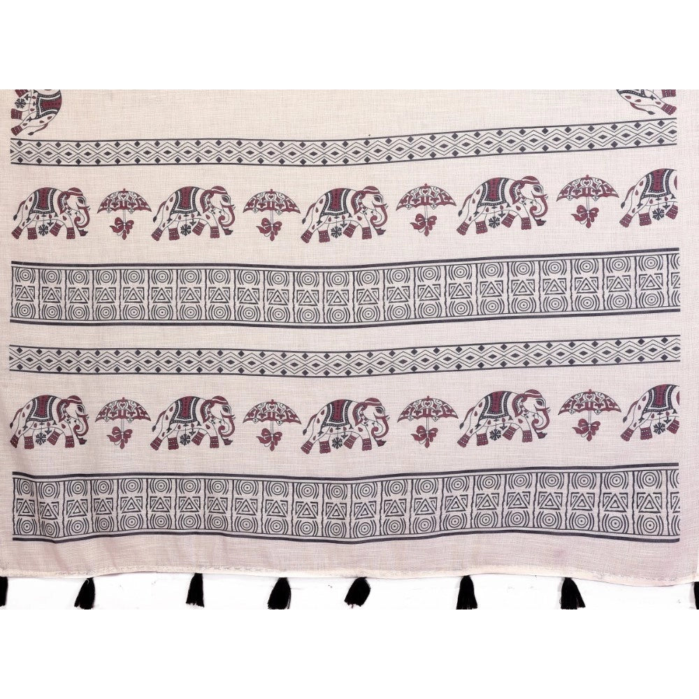 Women'S Linen Cotton Printed Saree With Unstitched Blouse 5.5M