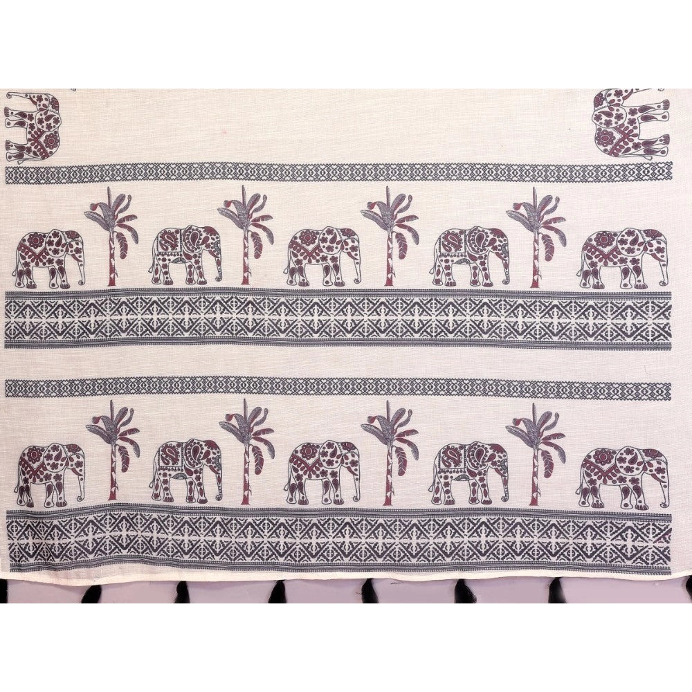 Women'S Linen Cotton Printed Saree With Unstitched Blouse 5.5M