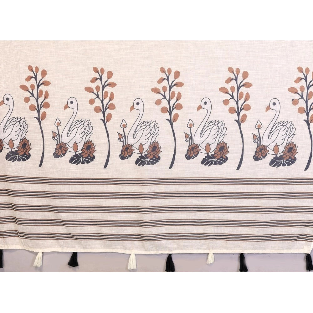 Women'S Linen Cotton Printed Saree With Unstitched Blouse 5.5M