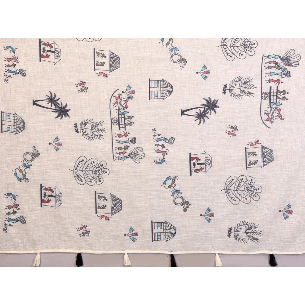 Women'S Linen Cotton Printed Saree With Unstitched Blouse 5.5M