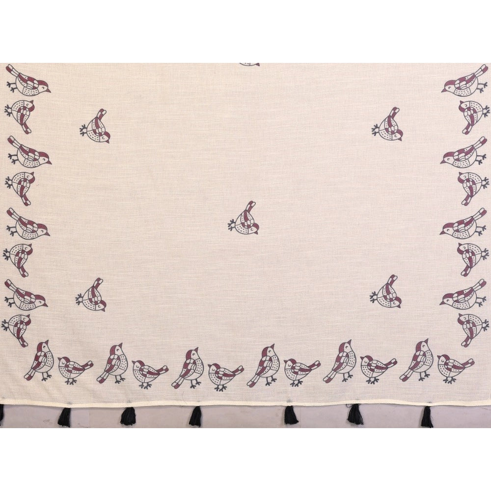 Women'S Linen Cotton Printed Saree With Unstitched Blouse 5.5M