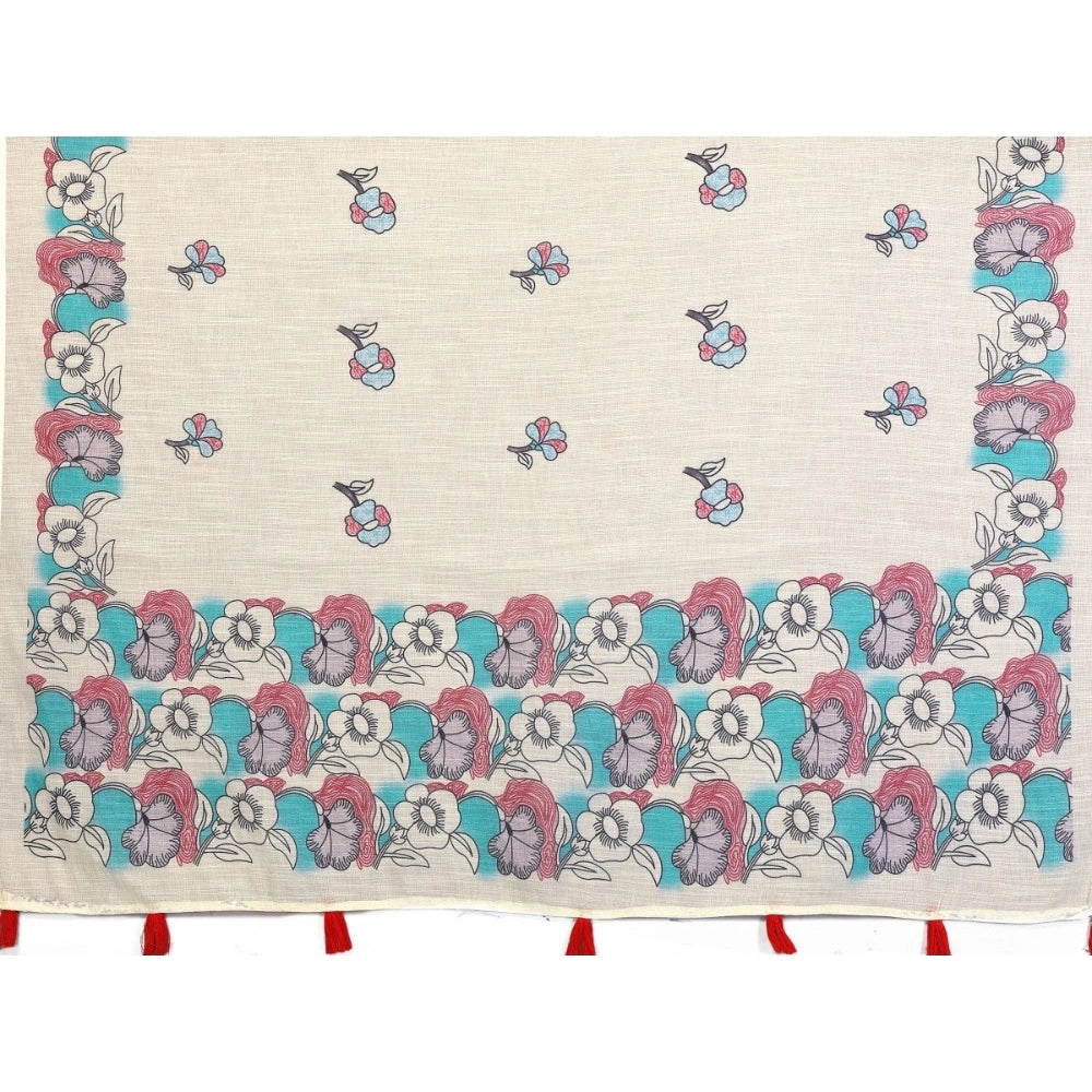 Women'S Linen Cotton Printed Saree With Unstitched Blouse 5.5M