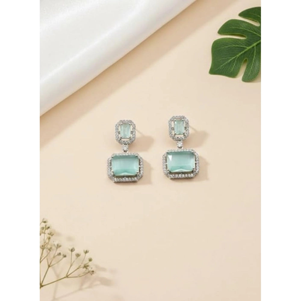 Women'S Brass Silver Plated Drop Earrings (Turquoise)