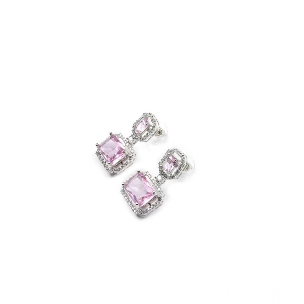 Women's Brass Silver Plated Drop Earrings - Pink