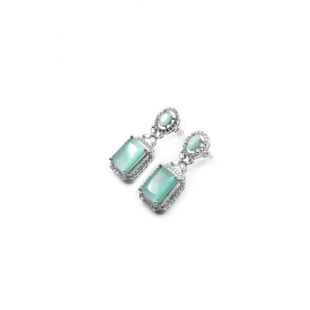 Women'S Brass Silver Plated Drop Earrings (Turquoise)