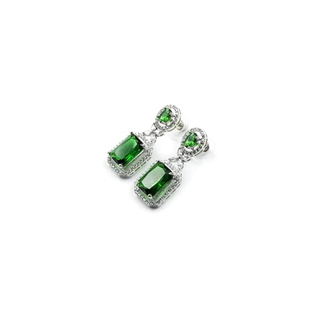 Women'S Brass Silver Plated Drop Earrings (Green)