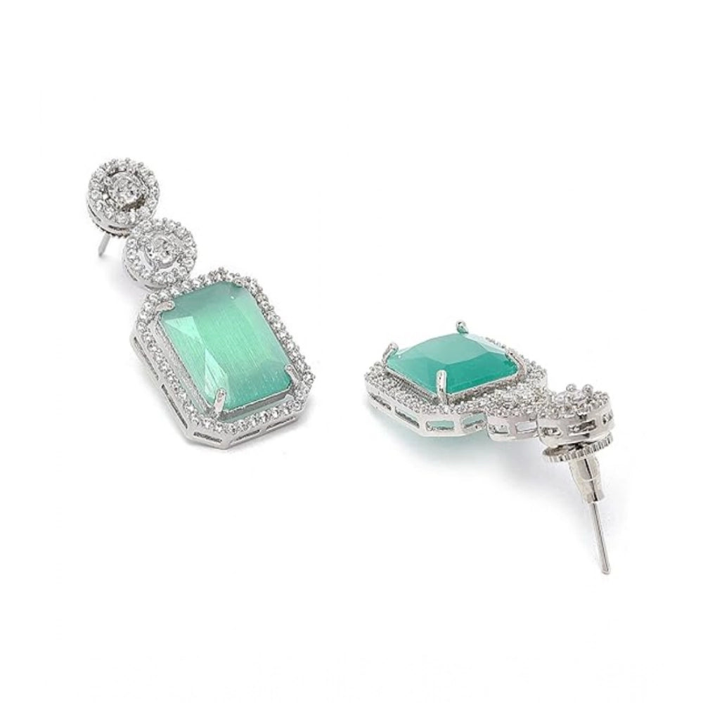Women'S Brass Silver Plated Drop Earrings (Turquoise)