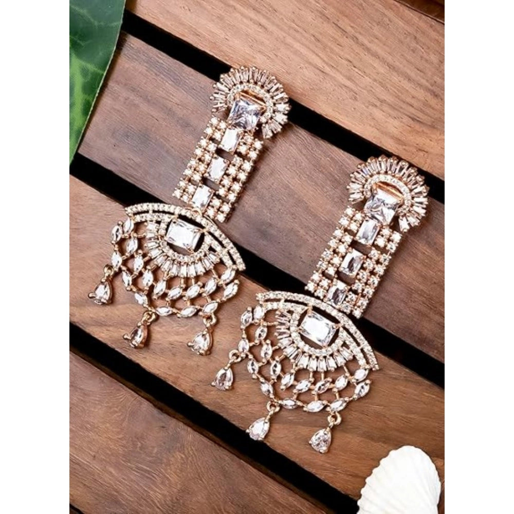 Women'S Brass Silver Plated Drop Earrings (White)
