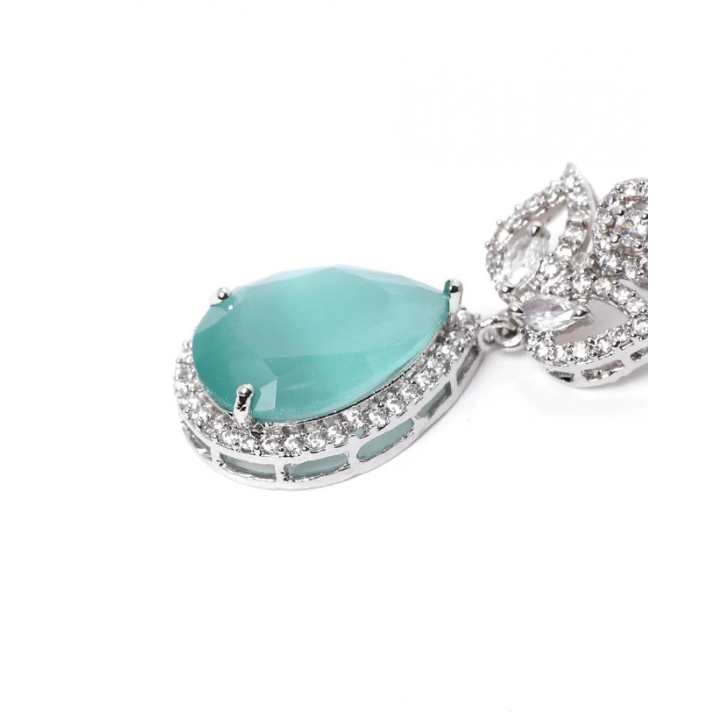 Women'S Brass Silver Plated Drop Earrings (Turquoise)