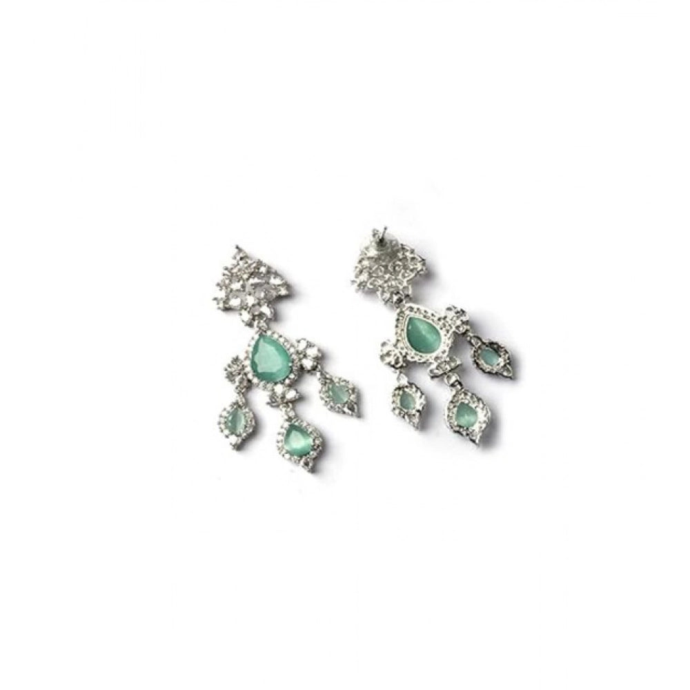 Women'S Brass Silver Plated Drop Earrings (Turquoise)