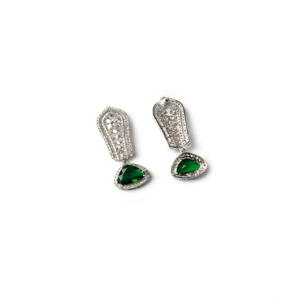 Women'S Brass Silver Plated Drop Earrings (Green)