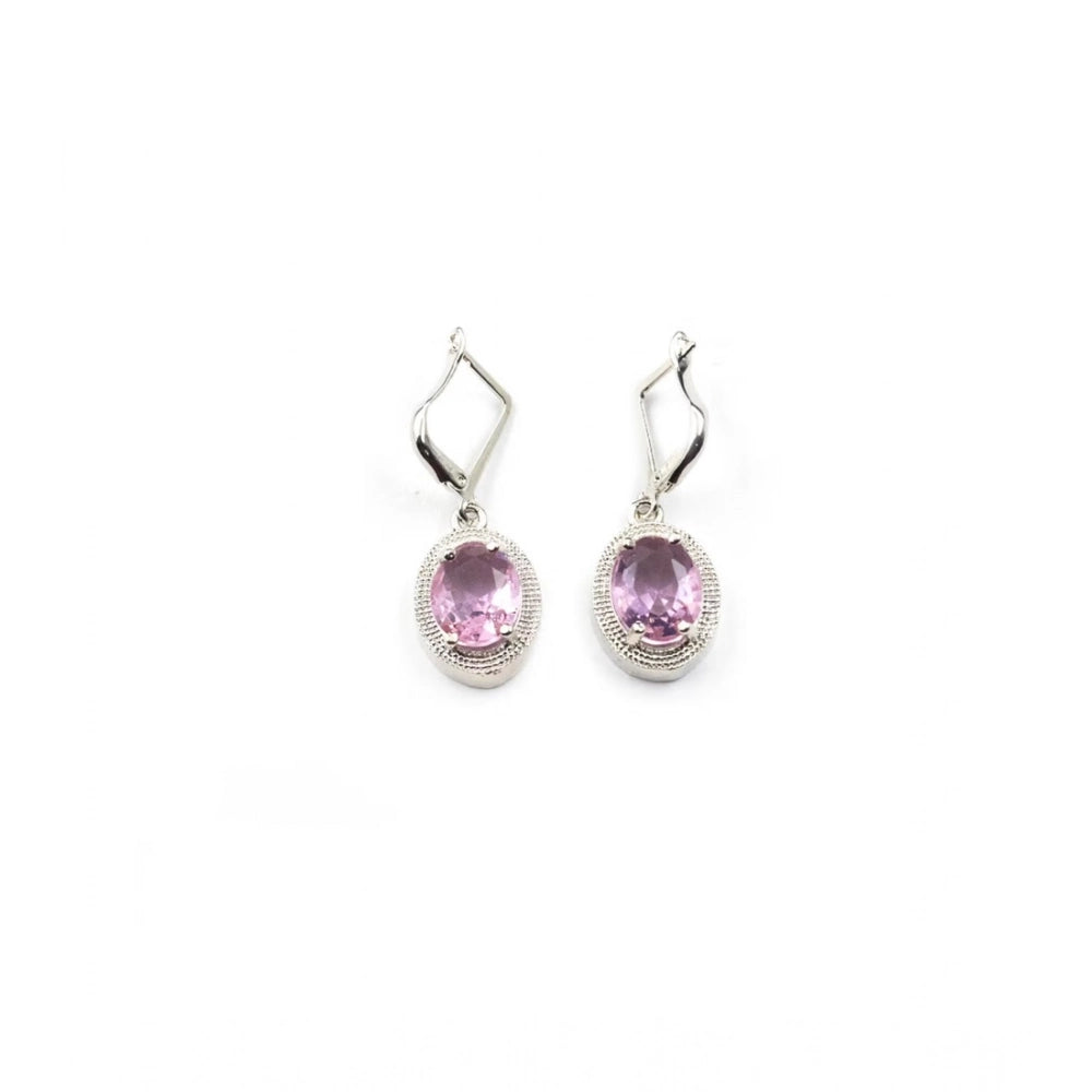 Women'S Brass Silver Plated Pendant Set (Pink)