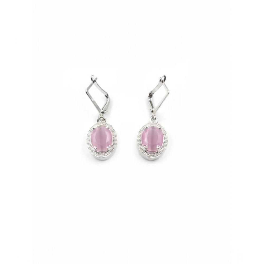 Women'S Brass Silver Plated Pendant Set (Pink)