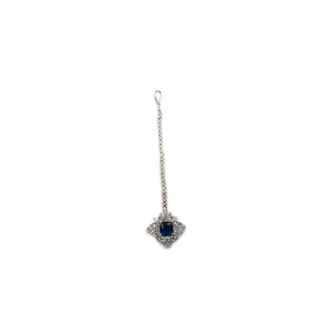 Women'S Brass Silver Plated Pendant Set (Blue)