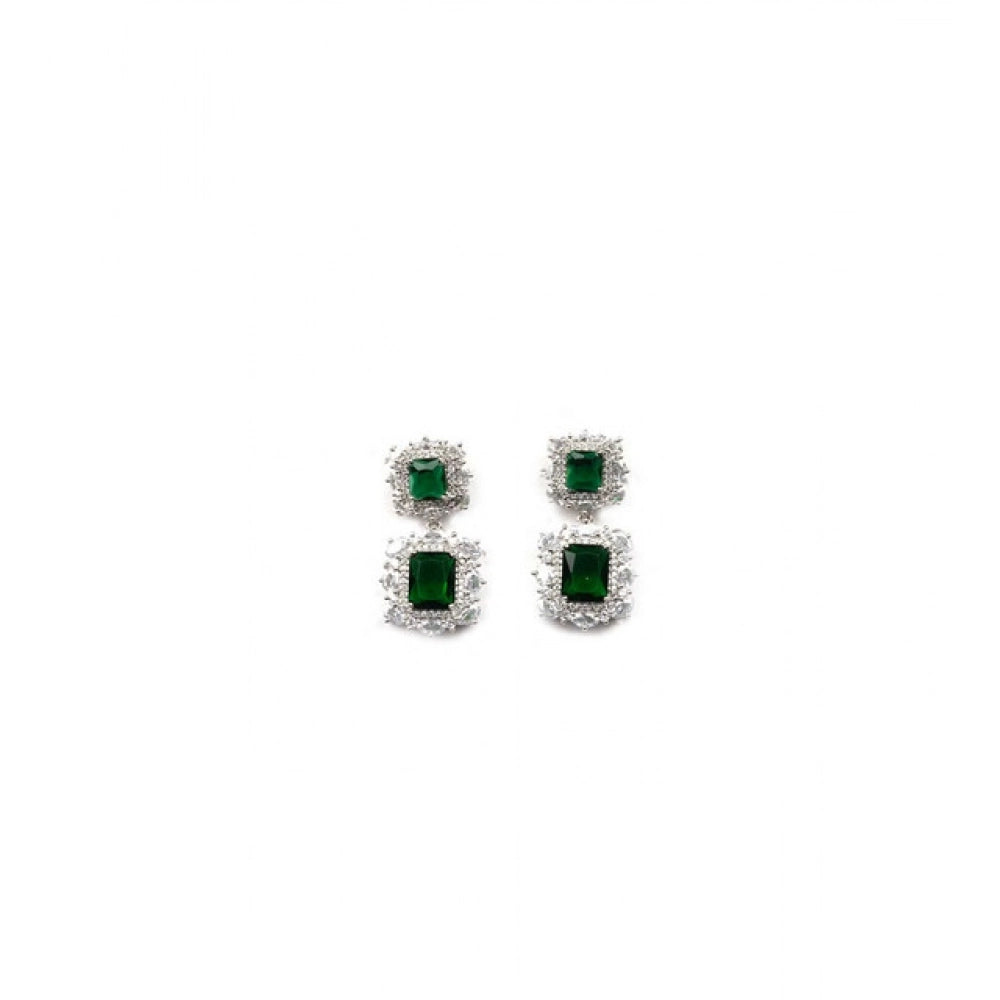 Women'S Brass Silver Plated Pendant Set (Green)