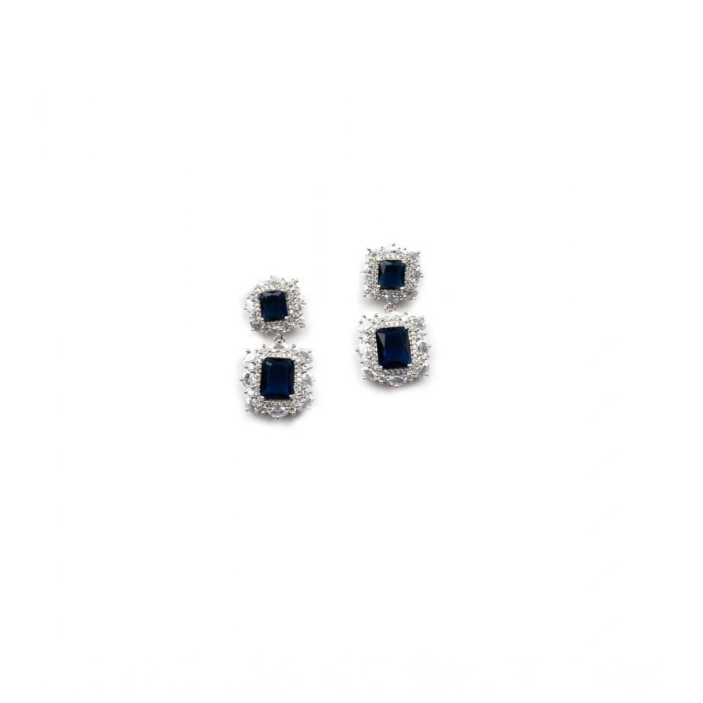 Women'S Brass Silver Plated Pendant Set (Blue)