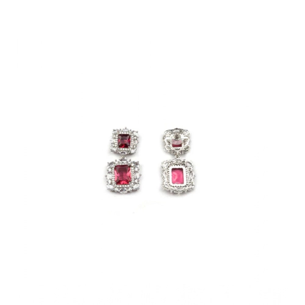 Women'S Brass Silver Plated Pendant Set (Red)
