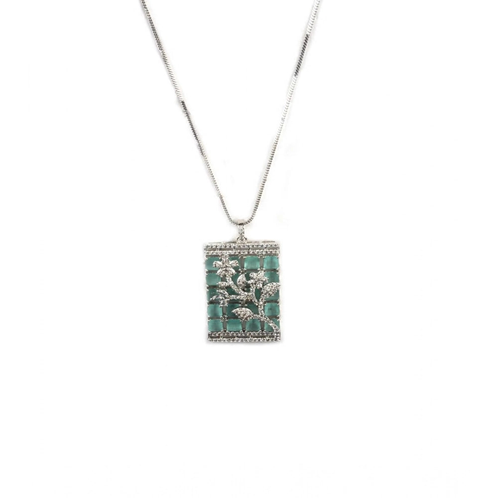 Women'S Brass Silver Plated Pendant Set (Turquoise)