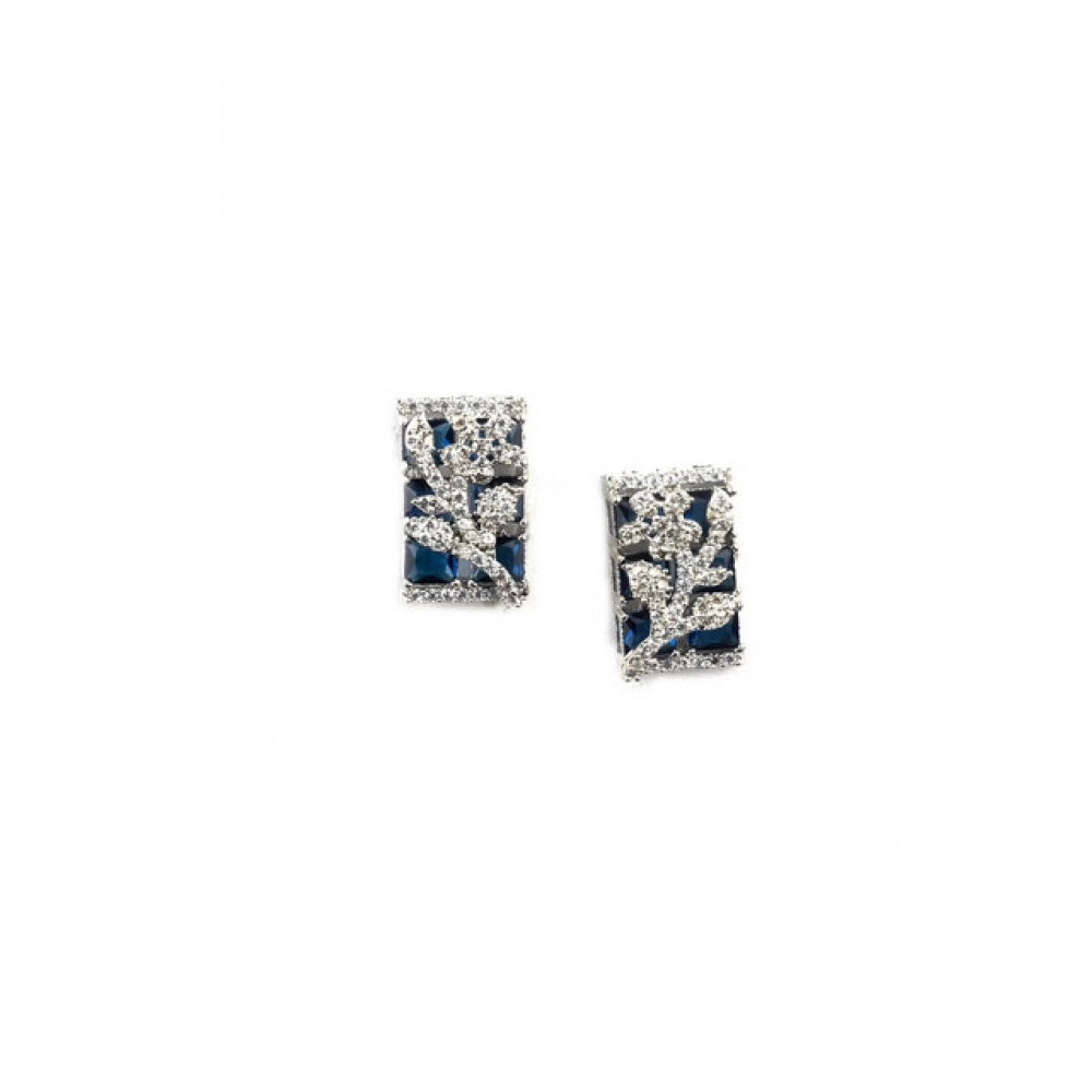 Women'S Brass Silver Plated Pendant Set (Blue)