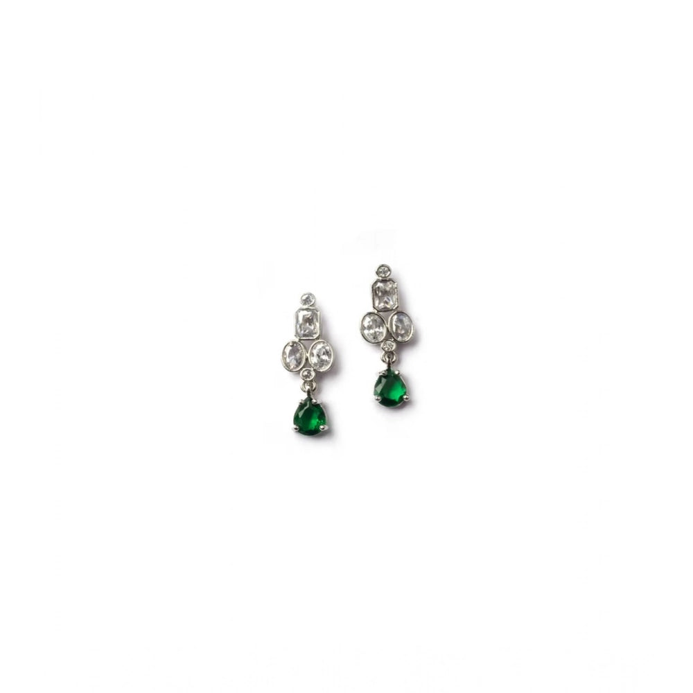 Women'S Brass Silver Plated Necklace Set (Green)