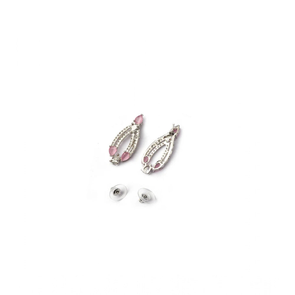 Women'S Brass Silver Plated Necklace Set (Pink)