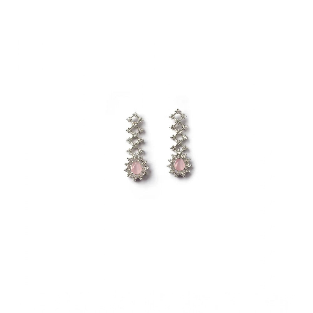 Women'S Brass Silver Plated Necklace Set (Pink)