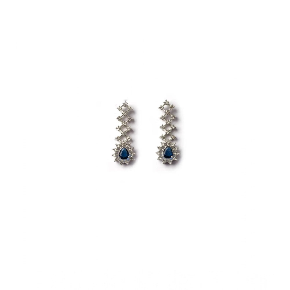 Women'S Brass Silver Plated Necklace Set (Blue)