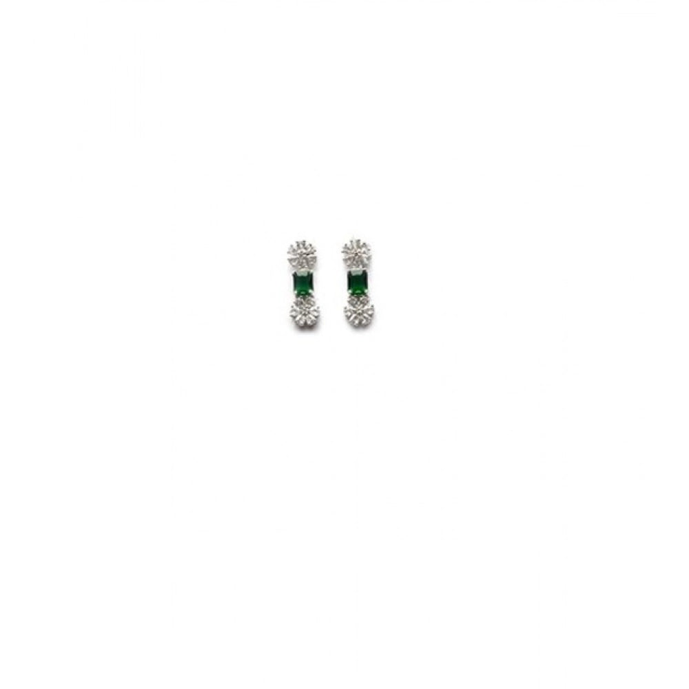 Women'S Brass Silver Plated Necklace Set (Green)