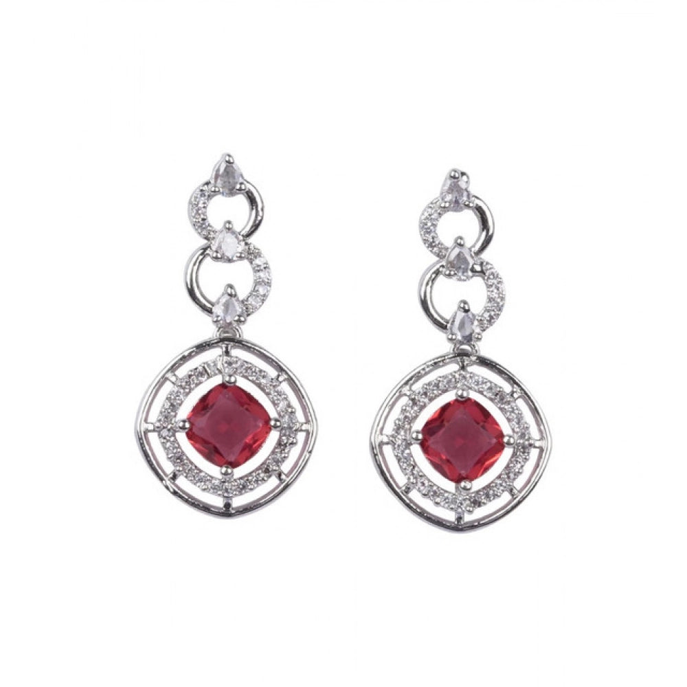 Women'S Brass Silver Plated Necklace Set (Red)